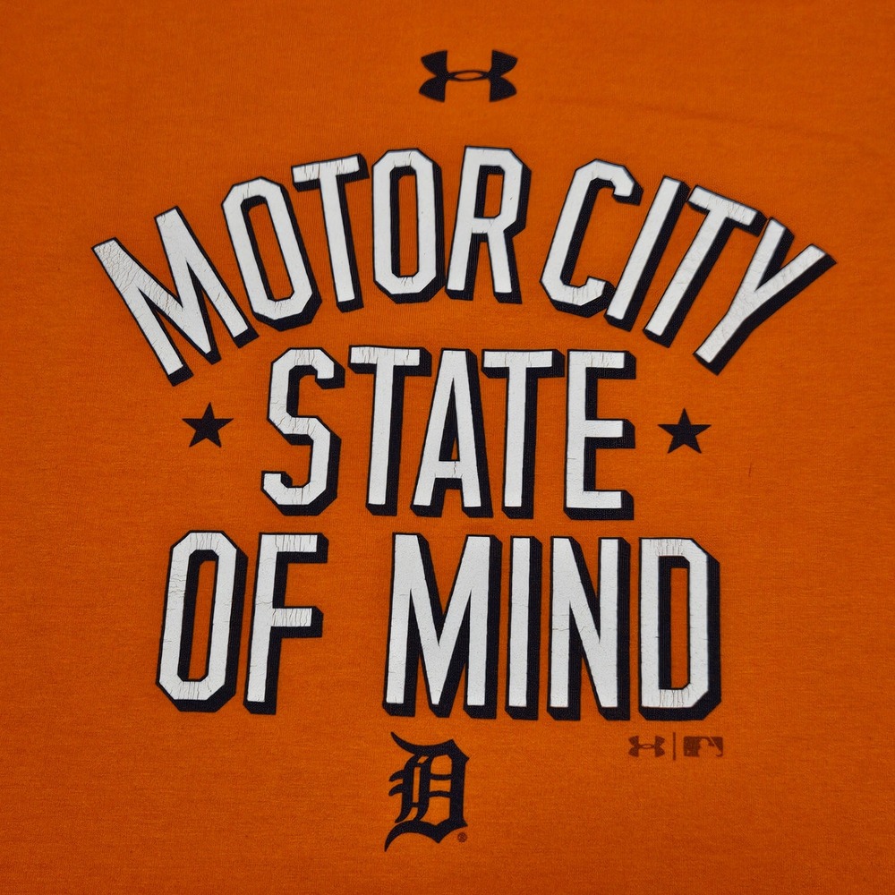 Under Armour Detroit Tigers Shirt Womens XL Orange Motor City State of Mind MLB